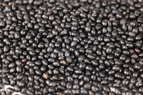 Chinese black rice, whole grain, close up indoors