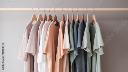  a row of shirts hanging on a clothes rack in a room. generative ai