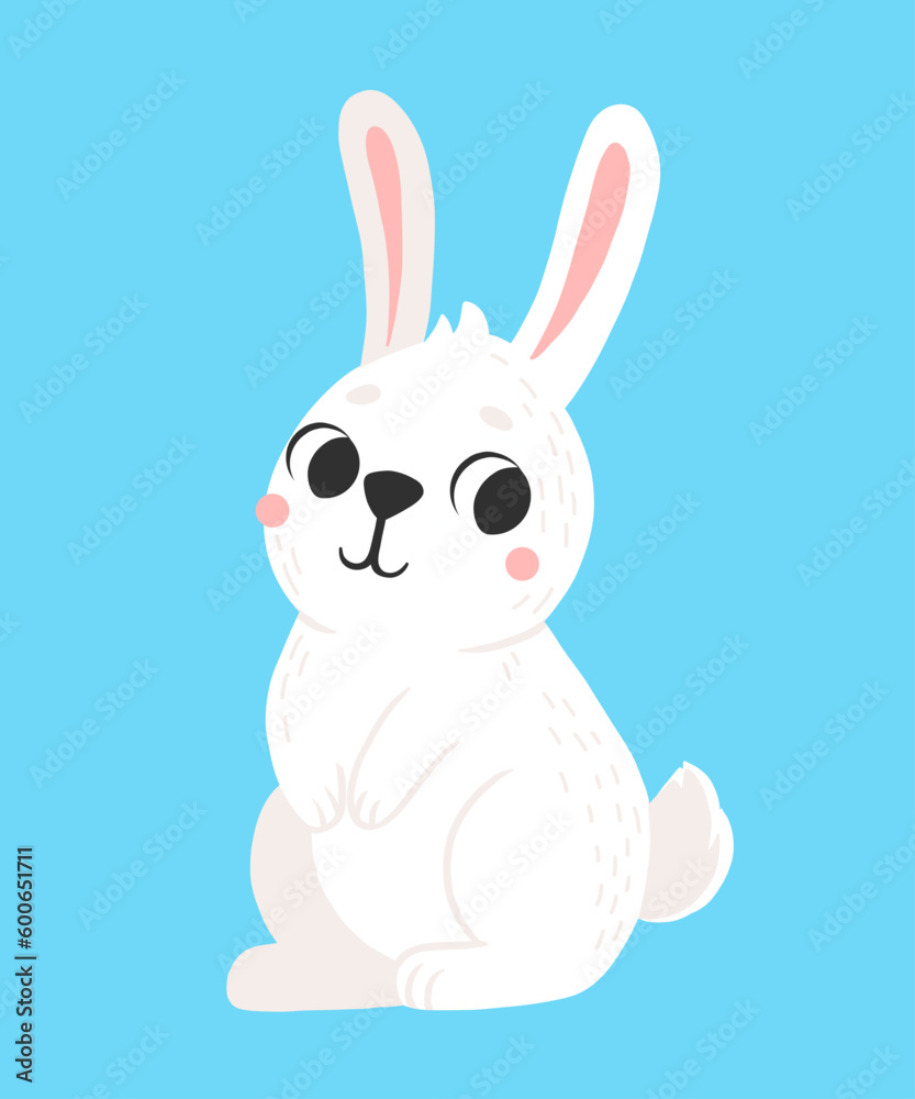 Icon of cute rabbit in cartoon style. Bunny pet silhouette. Hare and rabbit colorful illustration for childrens book, postcards and posters.