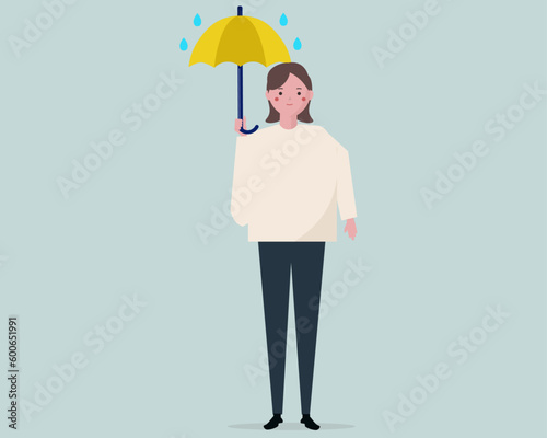 Foto 傘を差す女性。雨具、雨、梅雨。ベクターイラスト