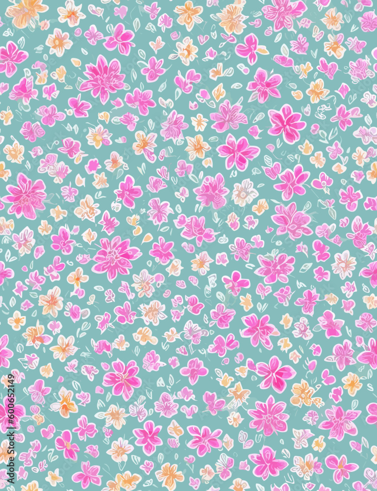 seamless pattern with pink  and yellow flowers