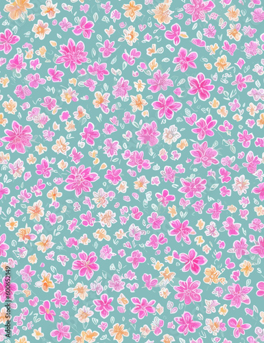seamless pattern with pink and yellow flowers