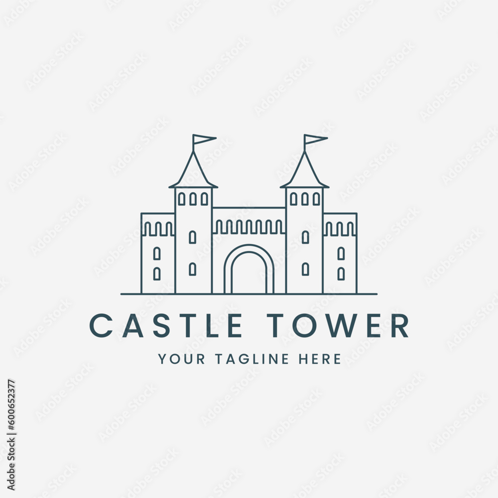 castle tower line art logo vector template illustration design