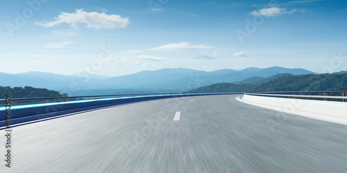 Motion country road and green mountains landscape