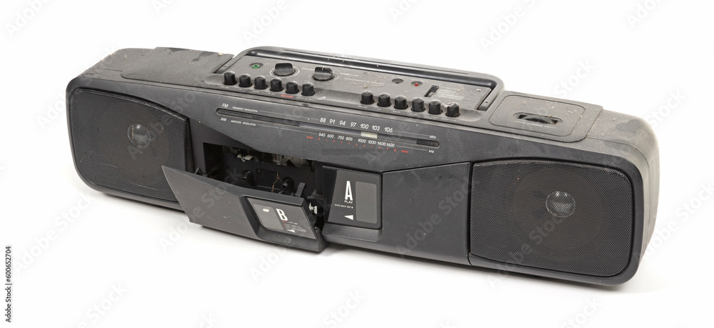 Old 1980s cassette deck with radio (FM and AM) and two cassette players Old 1980s cassette deck with radio (FM and AM) and two cassette players