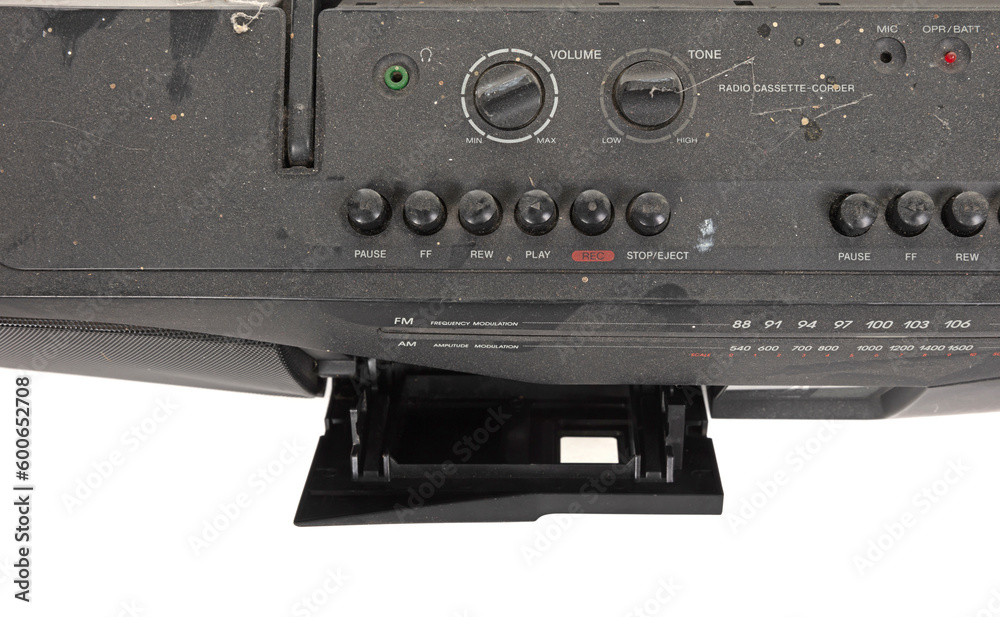 Old 1980s cassette deck with radio (FM and AM) and two cassette players Old 1980s cassette deck with radio (FM and AM) and two cassette players