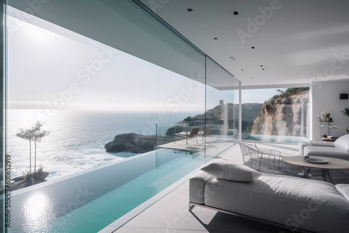 Modern Interior Designed House with an Ocean View - Generative Ai © Matthew