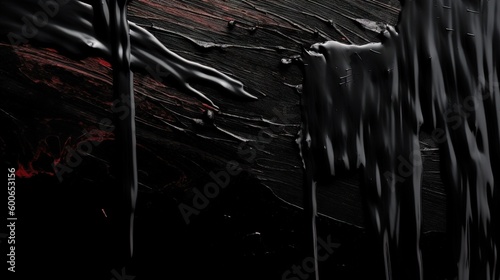  a black and red painting of a tree trunk with blood dripping from it. generative ai