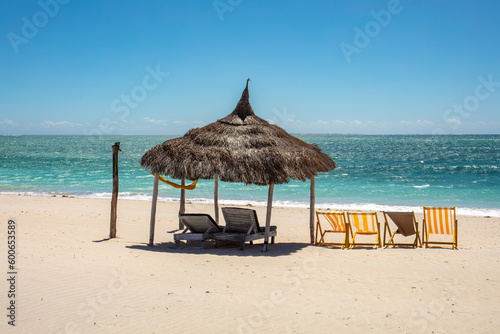 Anakao beach in Madagascar, with a clear blue sky, a comfortable sun lounger photo