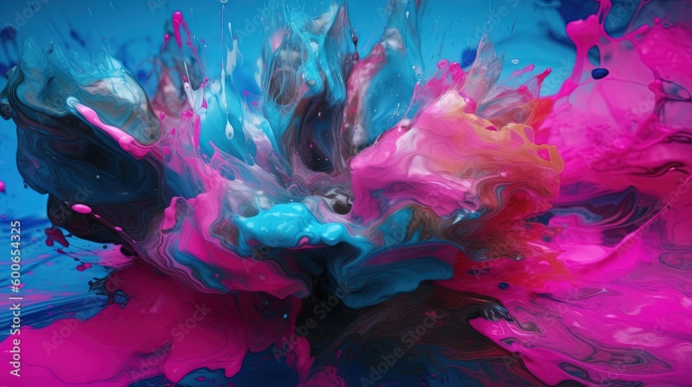  a blue, pink, and black substance floating in water.  generative ai