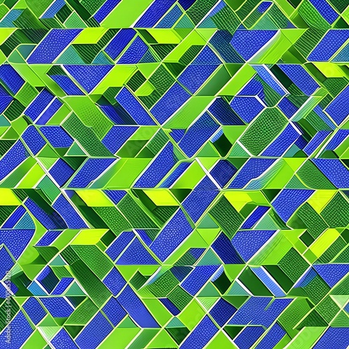 An optical illusion design with overlapping diamonds in shades of green and blue4, Generative AI photo