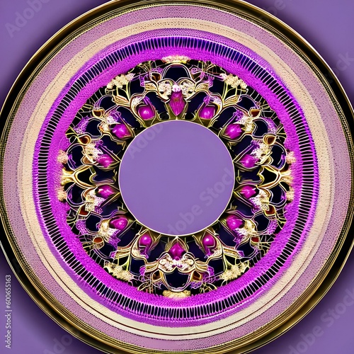 A circular design with intricate interlocking shapes in shades of pink and purple2, Generative AI photo