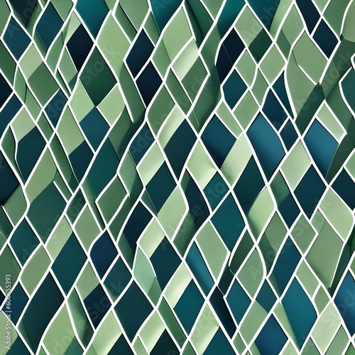 An abstract design with interlocking diamonds in shades of green and blue2, Generative AI photo