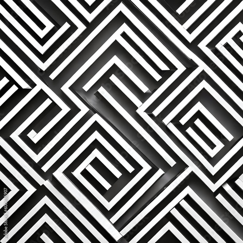 A geometric design with squares and rectangles arranged in a maze pattern, in shades of black and white2, Generative AI photo