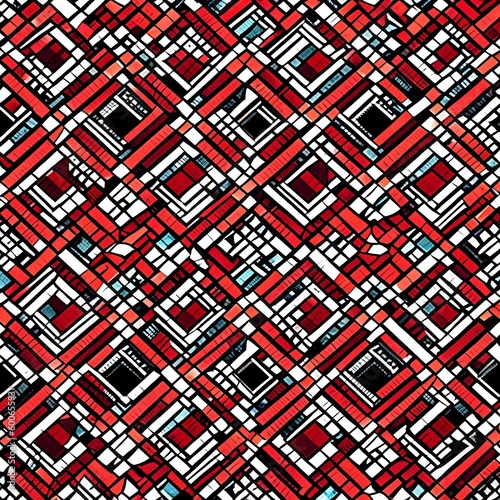 A geometric design with squares and rectangles arranged in a plaid pattern, in shades of red and black2, Generative AI photo