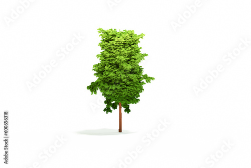 3d illustration. Isometric voxel trees. Low polygon tree. 3d rendered clay style on white background.