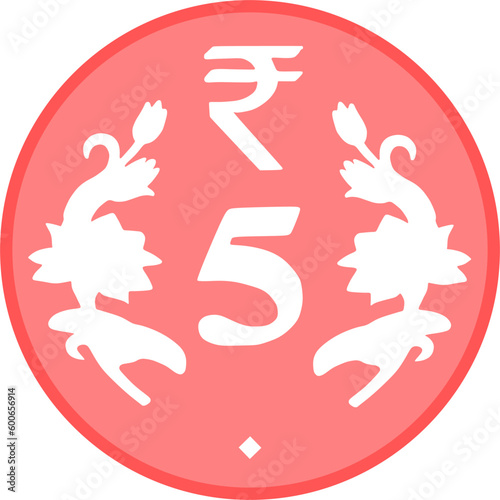 Pink Color 5 Rupee Coin Graphic Design