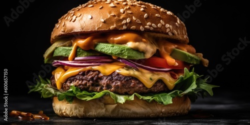 Vegan Burger Cut in Half, Tasty Plant-Based Fast Food, AI Generated