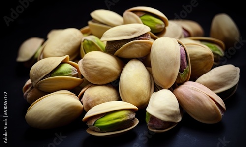 Pistachios arranged in a close-up on a table Creating using generative AI tools