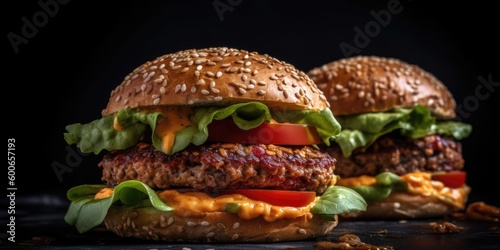 Vegan Burger Cut in Half  Tasty Plant-Based Fast Food  AI Generated