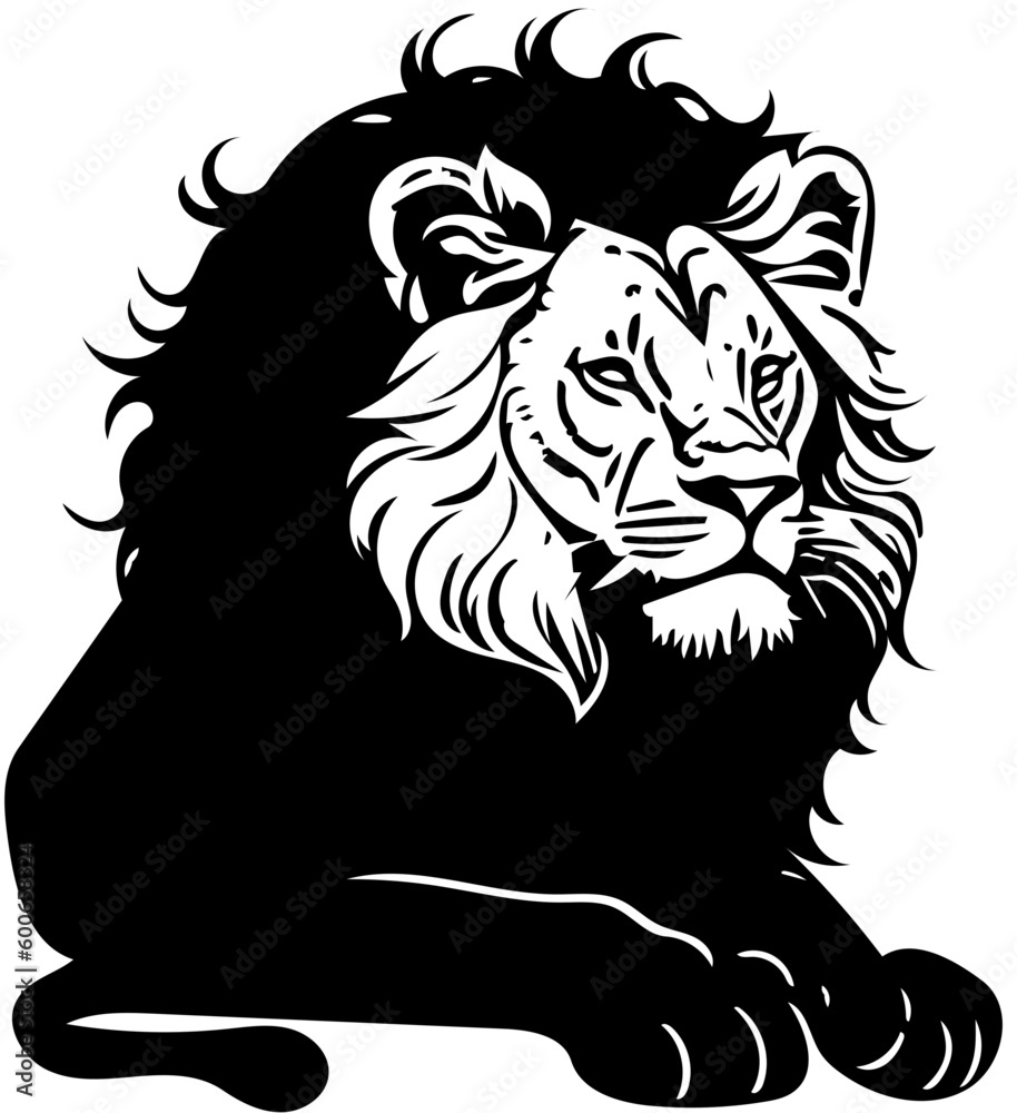 lion black and white vector illustration | Big fur lion vector design, Silhouette, tattoo, Mascot, logo, charcoal