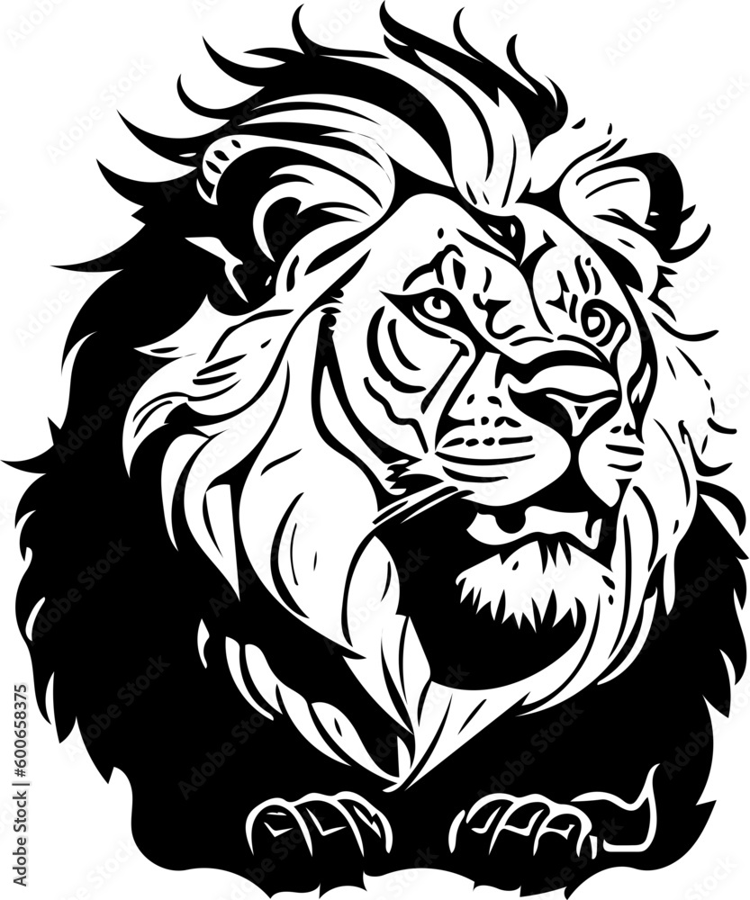 lion head vector | Big fur lion sitting | Lion vector illustration,  Silhouette, tattoo, Mascot 
