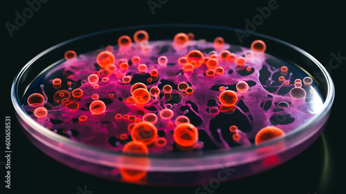  a petri dish with tiny, organoid-like structures that have developed from the cancer cells Generative AI Generative AI
