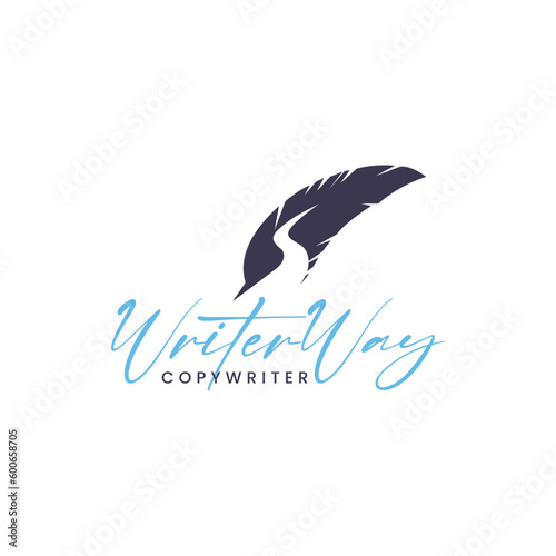 Unique logo combination of feather and road. It is suitable for copy writer or publisher logos.
