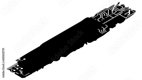 Isometric rectangular design element silhouette in tech style isolated on white. Long tech plate with copy space. Vector clipart.