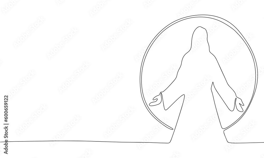 Obraz premium Continuous line drawing of Jesus Christ , linear style and Hand drawn. Silhouette of light and Jesus. Vector illustrations