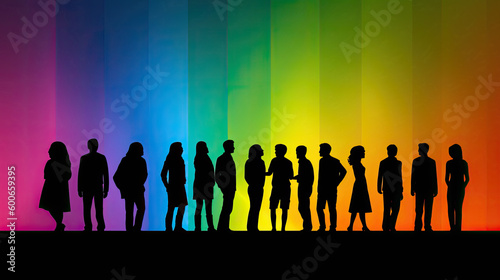 silhouette of a parade of gays and lesbians with rainbow background with Generative AI Technology