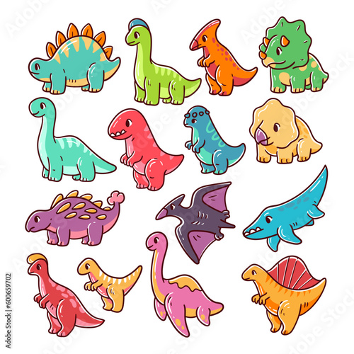 Set of baby dinosaurs hand-drawn illustration