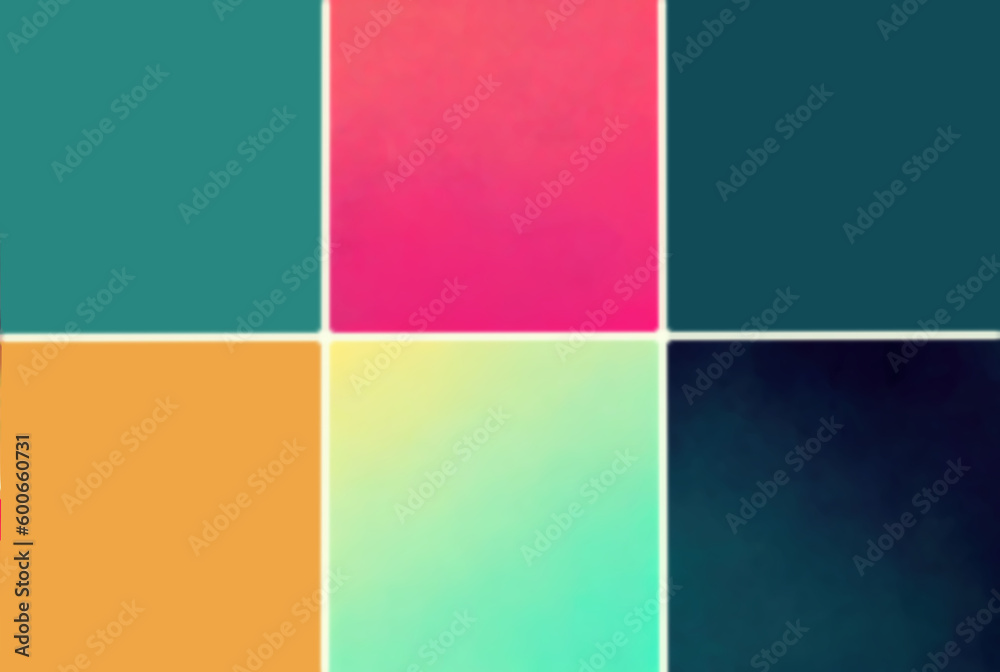Square pattern. Colorful background. Geometric design. Blur pink teal blue orange rectangular blocks collage abstract art illustration with empty space.