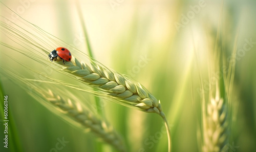 Ladybug on a wheat plant. Generative AI.