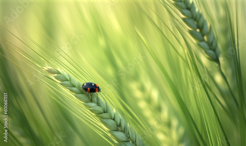 Ladybug on a wheat plant. Generative AI.
