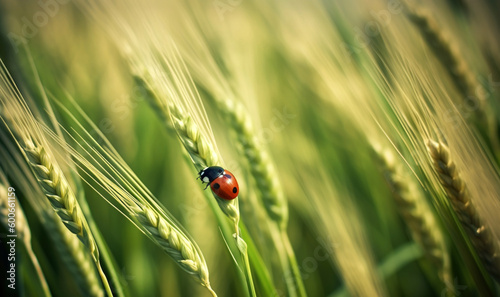 Ladybug on a wheat plant. Generative AI.