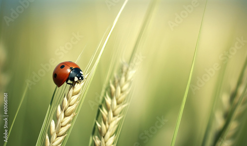 Ladybug on a wheat plant. Generative AI.