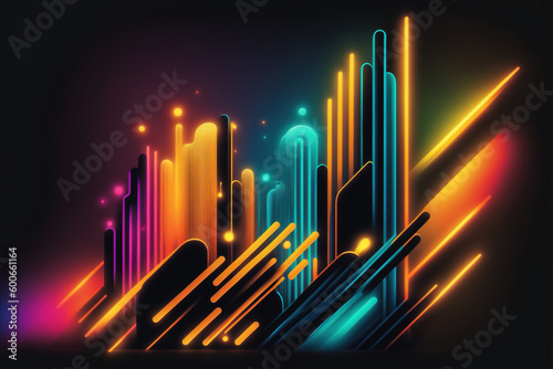 Neon design. Flowing stripes. Vibrant abstract background shining figures illustration of lines with glowing shining colorful lights.