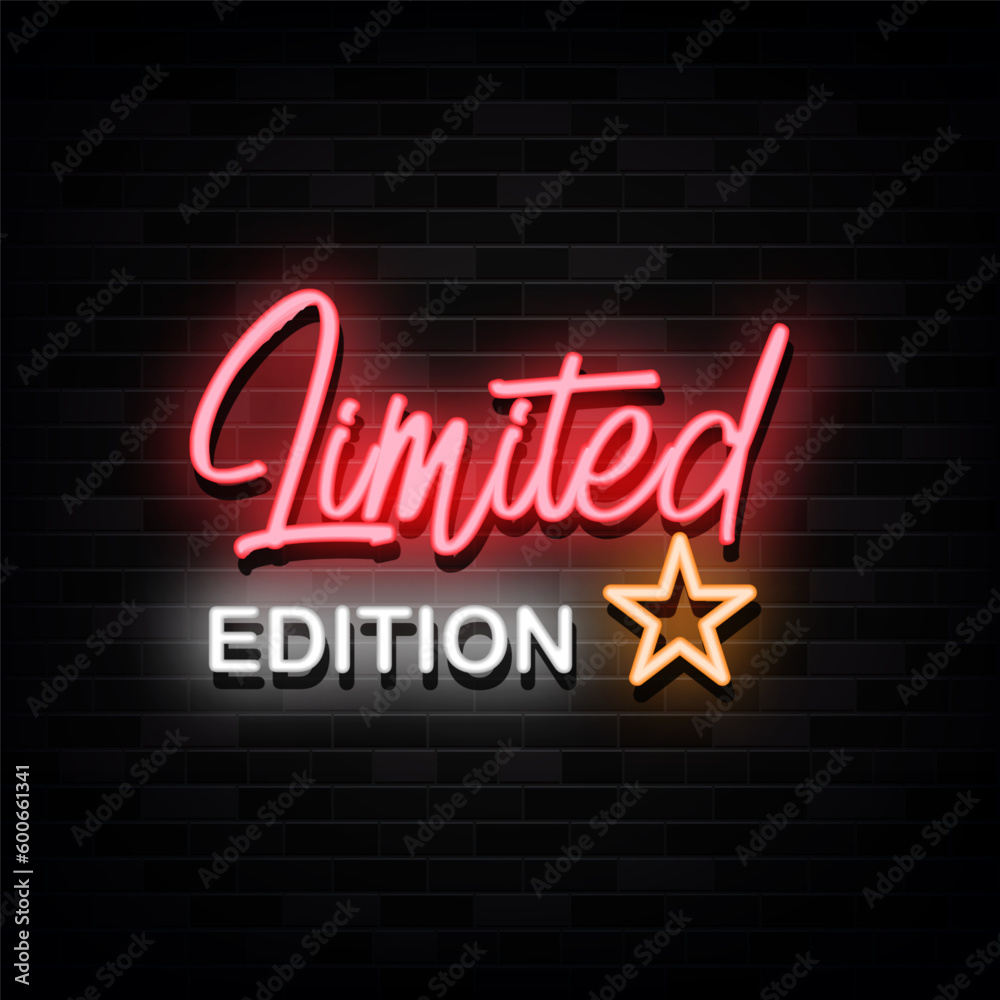 Limited Edition Neon Signs Vector. Design Template Neon Style