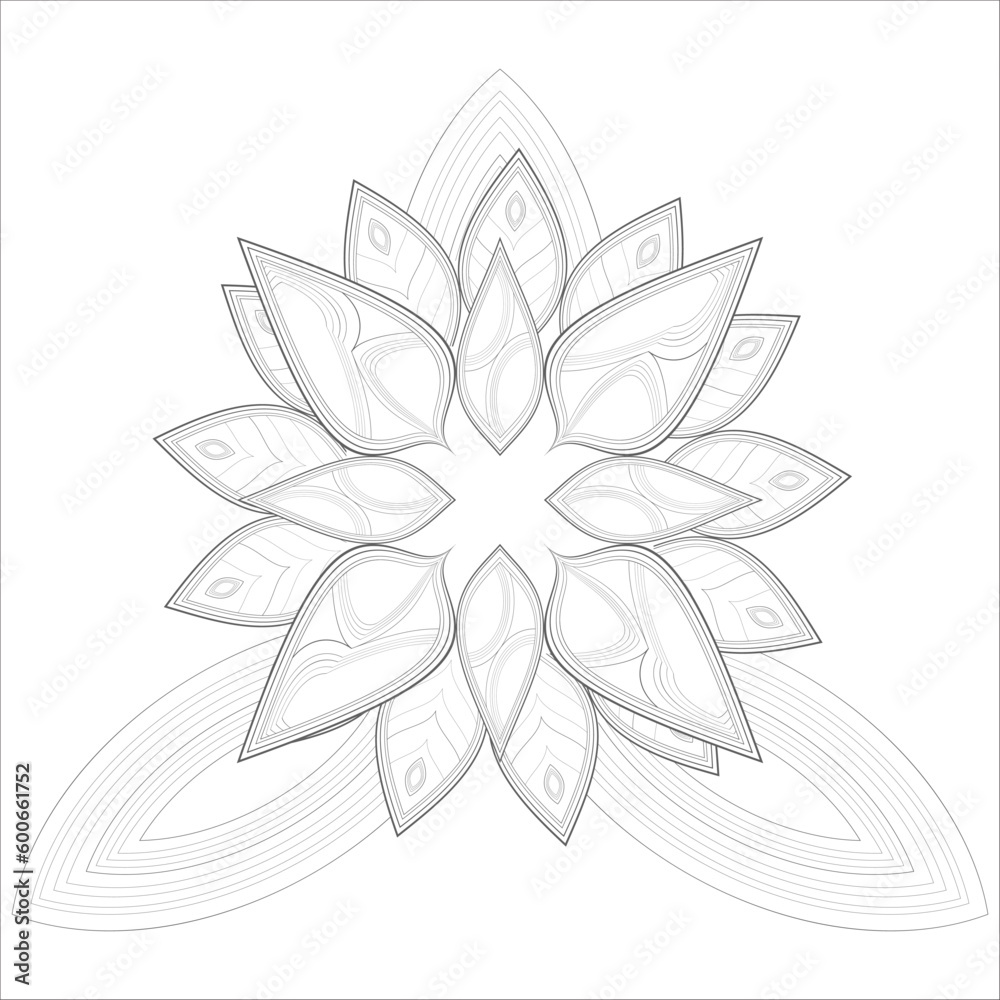 Fototapeta premium Colouring Page for Adult for Fun and Relaxation. Hand Drawn Sketch for Adult Anti Stress. Decorative Abstract Flowers in Black Isolated on White Background.-vector