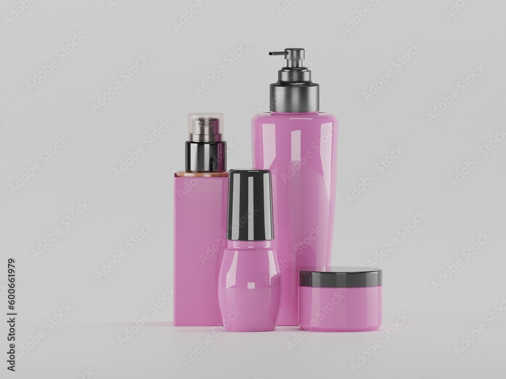 Set of cosmetic items 3d illustration withe white background Set of cosmetic items 3d illustration withe white background