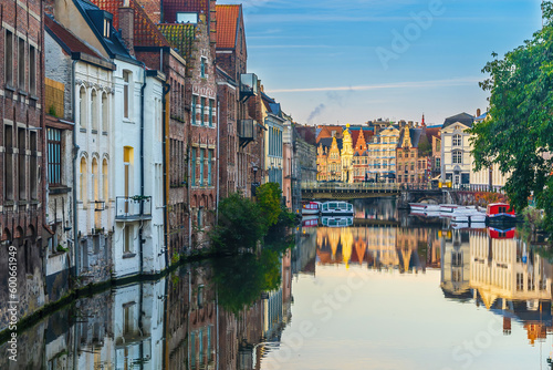 View of historic city of downtown Ghent, cityscape of Belgium