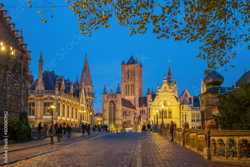 View of historic city of downtown Ghent, cityscape of Belgium