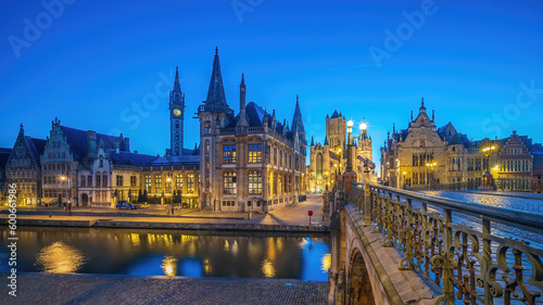 View of  historic city of downtown Ghent  cityscape of Belgium