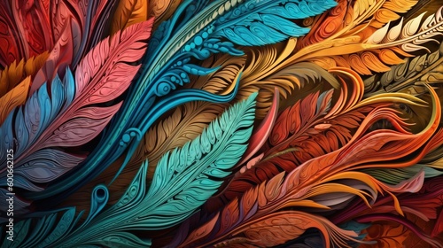  a colorful background of feathers with different colors of feathers on it. generative ai