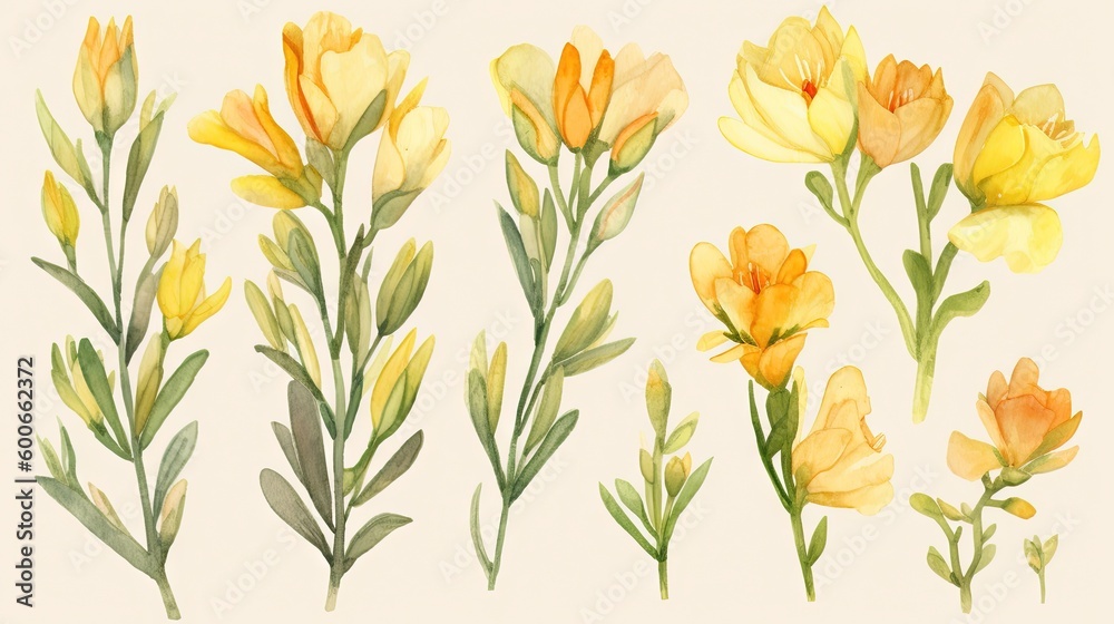 a bunch of flowers that are on a white background with watercolor. generative ai a bunch of flowers that are on a white background with watercolor. generative ai