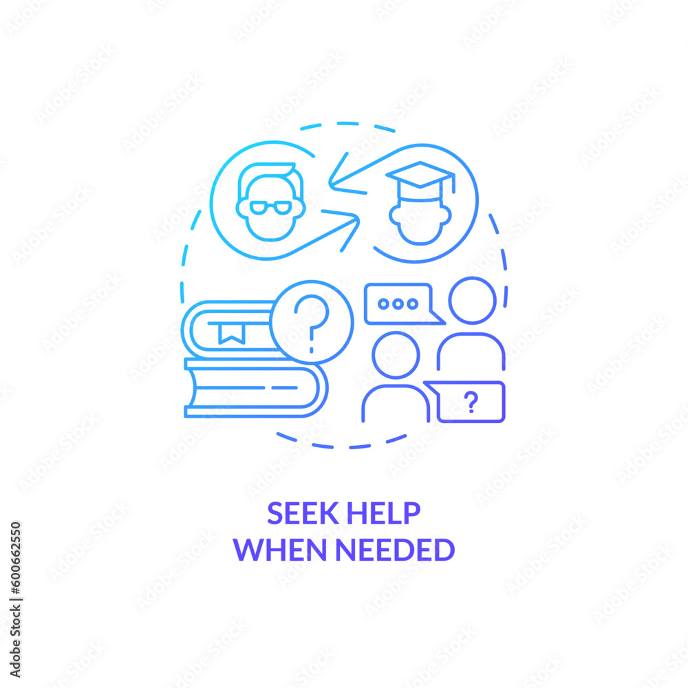 Seek help when needed blue gradient concept icon. Student achievement. Asking questions. Tuition assistance. Learning improvement abstract idea thin line illustration. Isolated outline drawing