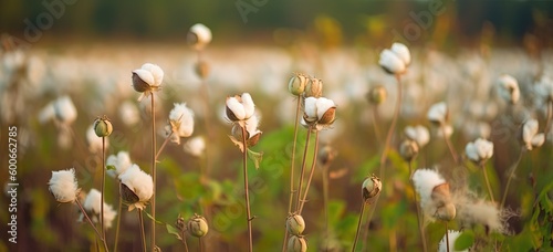 close up ripe cotton with white fiber grow on plantation, Generative Ai	
