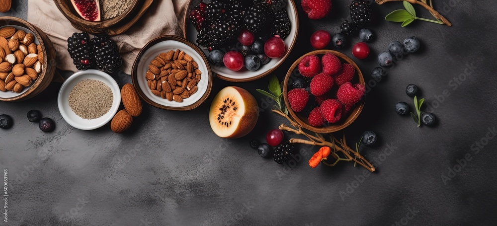 flat lay banner background of full of healthy fresh sliced fruits, Generative Ai flat lay banner background of full of healthy fresh sliced fruits, Generative Ai