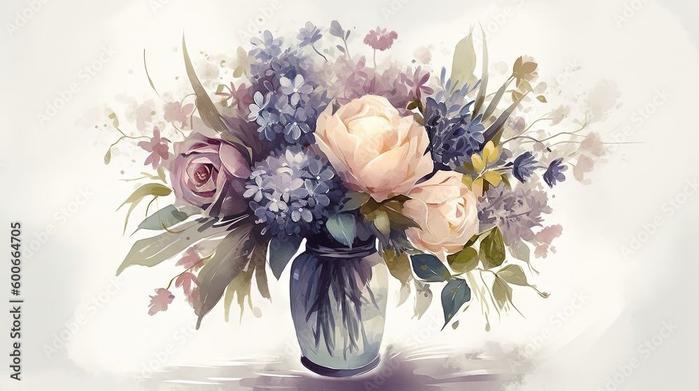 a painting of a vase filled with flowers and greenery. generative ai a painting of a vase filled with flowers and greenery. generative ai